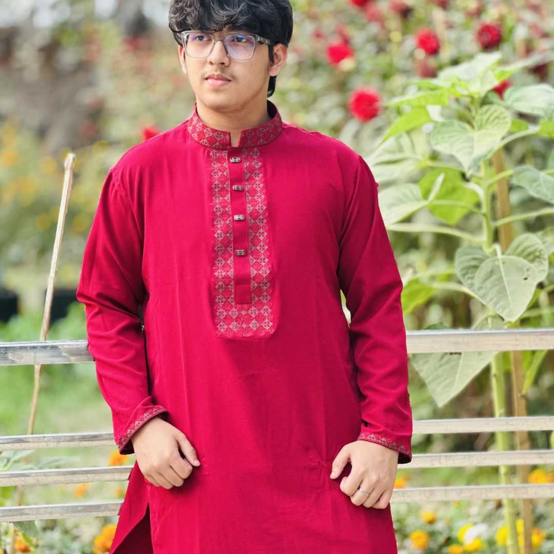 জাফরান,এমব্রয়ডারি,সফট,ফেব্রিক্স,পাঞ্জাবি